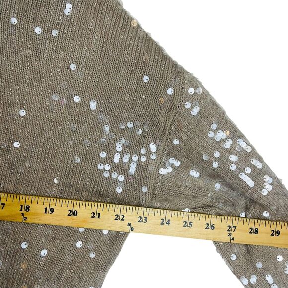 Forever 21 Sweater Womens XL Tan Sequin Pullover Crewneck Knit Party Shimmer - Picture 4 of 8